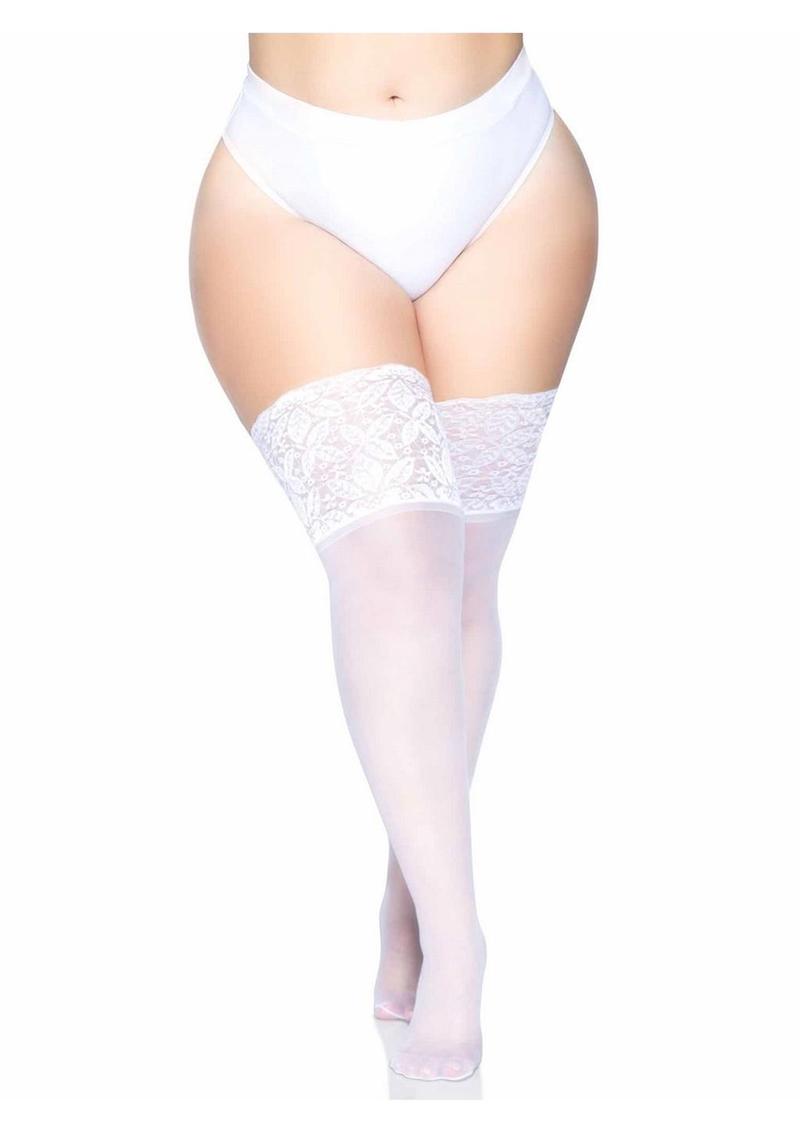 Leg Avenue Lycra Sheer Stay Up Thigh High with 5in Silicone Lace Top