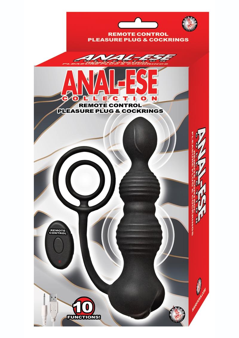 Anal-Ese Silicone Rechargeable Anal Plug and Cock Ring with Remote Control