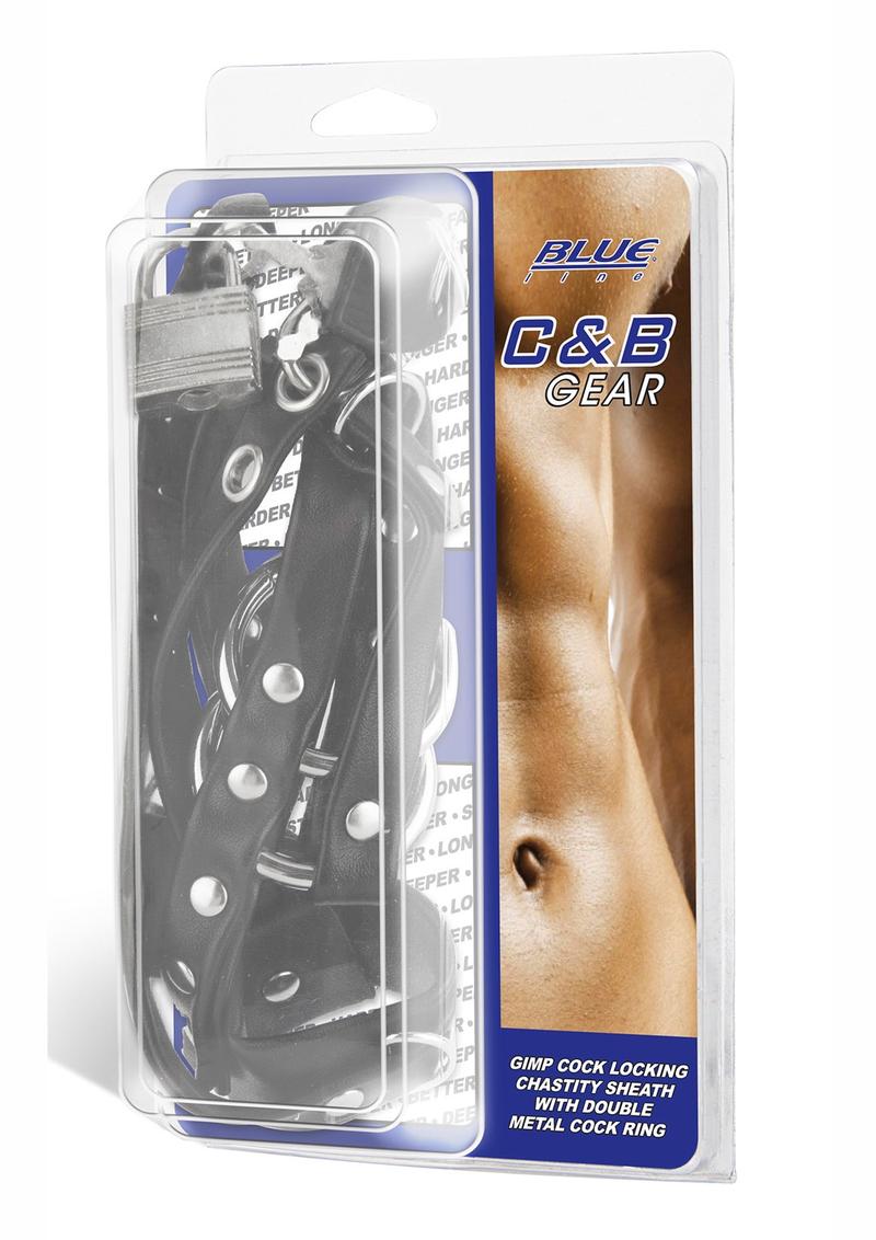 Blue Line C and B Gear Gimp Cock Locking Chastity Sheath with Metal Double Cock Ring