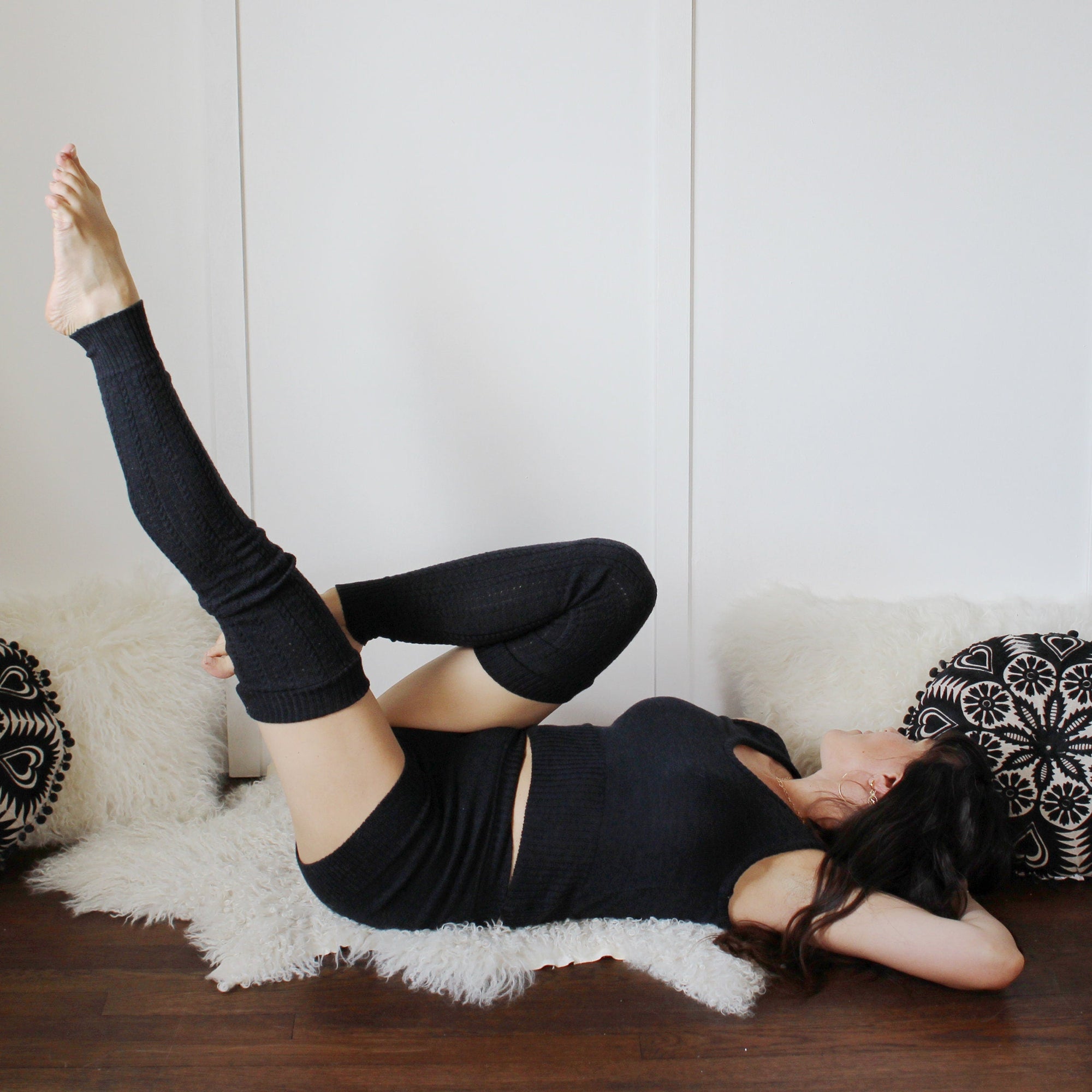 Merino Wool Leg Warmers in Pointelle Lace