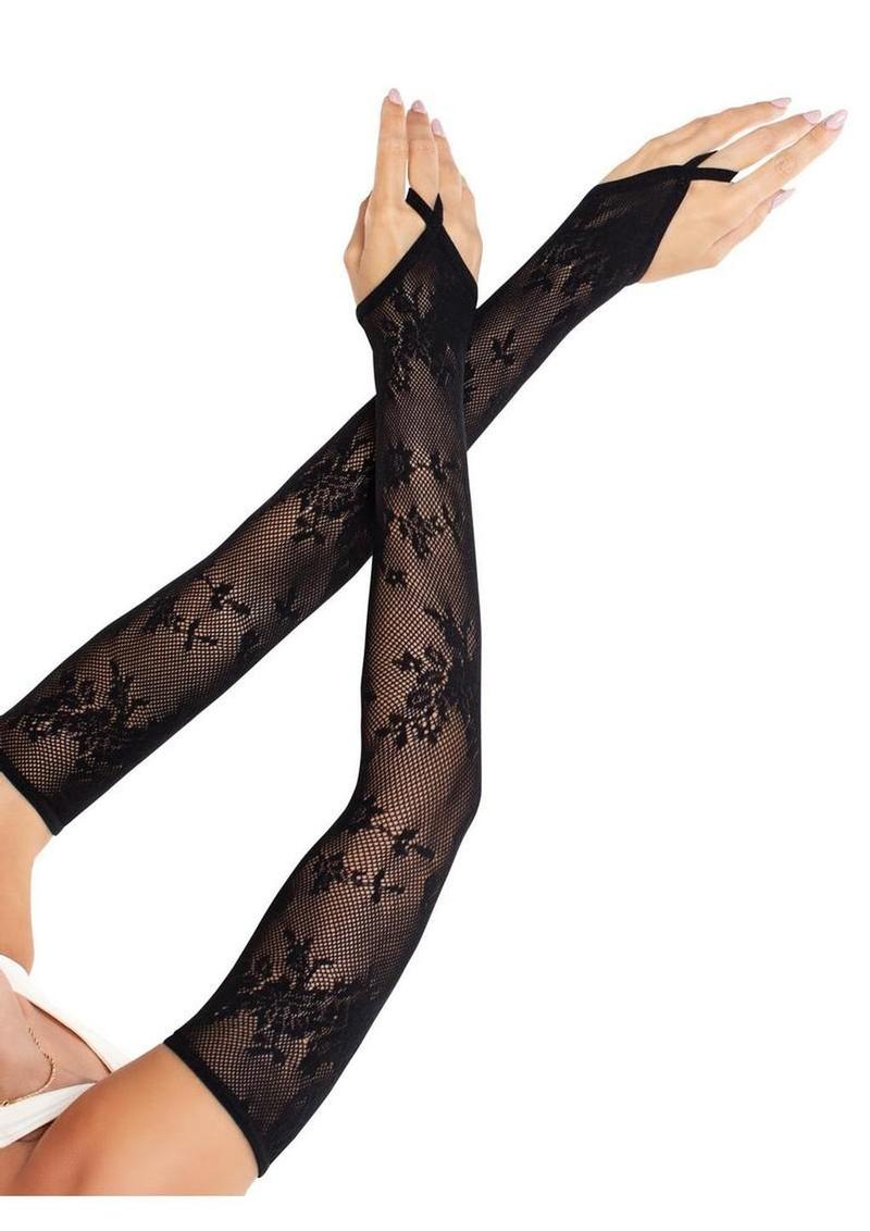 Leg Avenue Floral Net Extra Long Gauntlet Arm Warmers