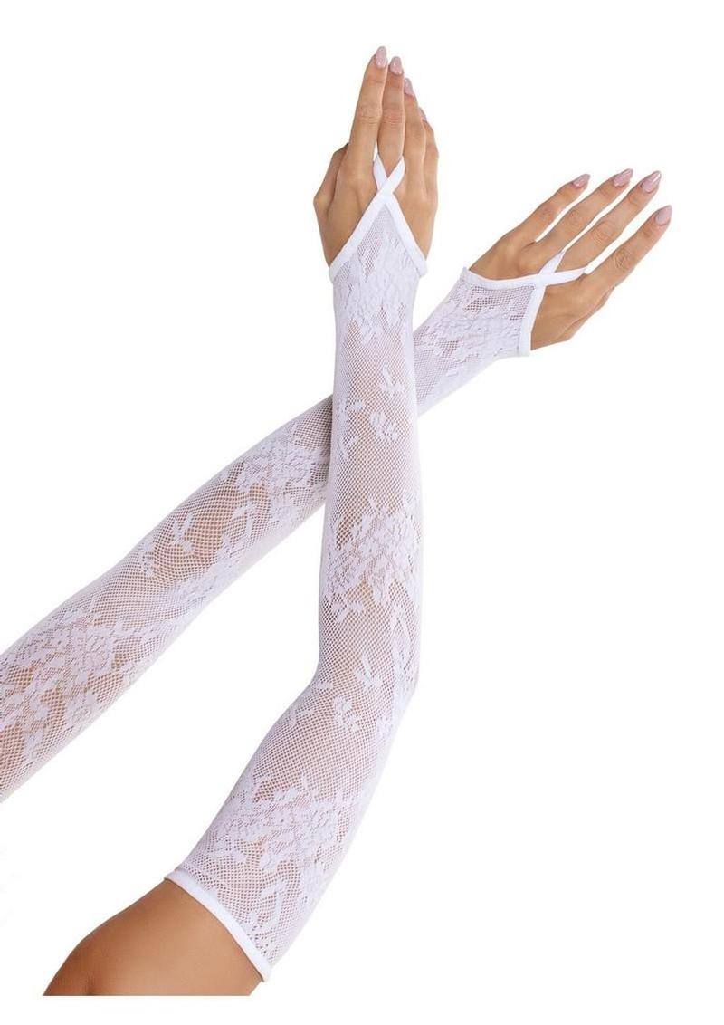 Leg Avenue Floral Net Extra Long Gauntlet Arm Warmers