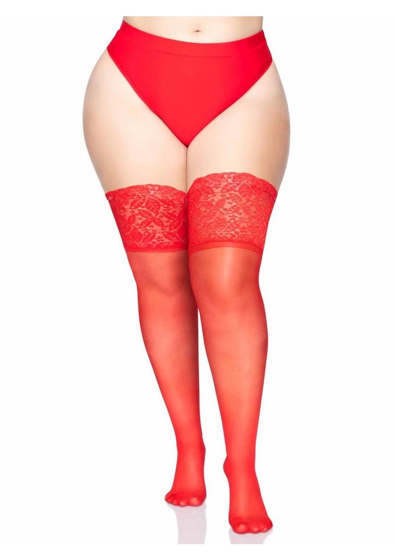 Leg Avenue Lycra Sheer Stay Up Thigh High with 5in Silicone Lace Top