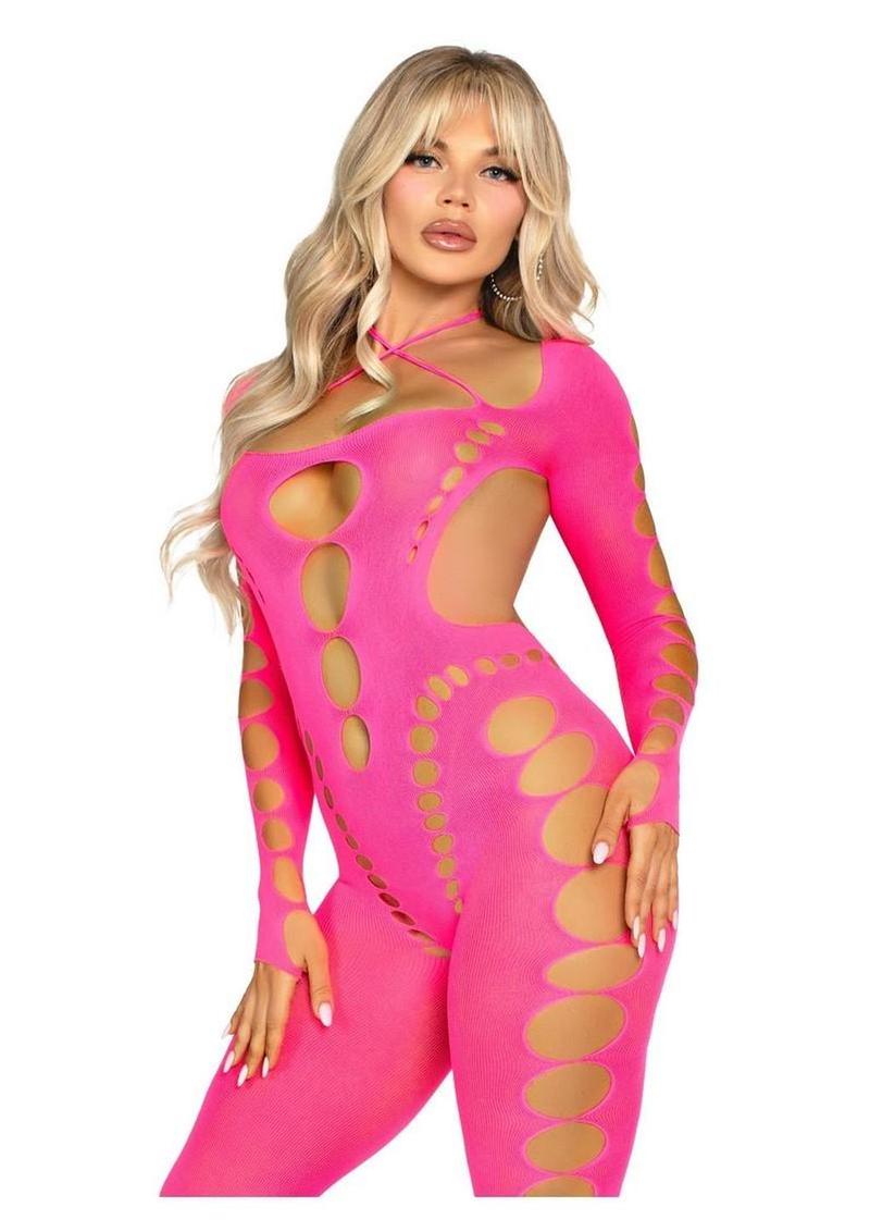 Leg Avenue Seamless Opaque Cut-Out Footless Bodystocking