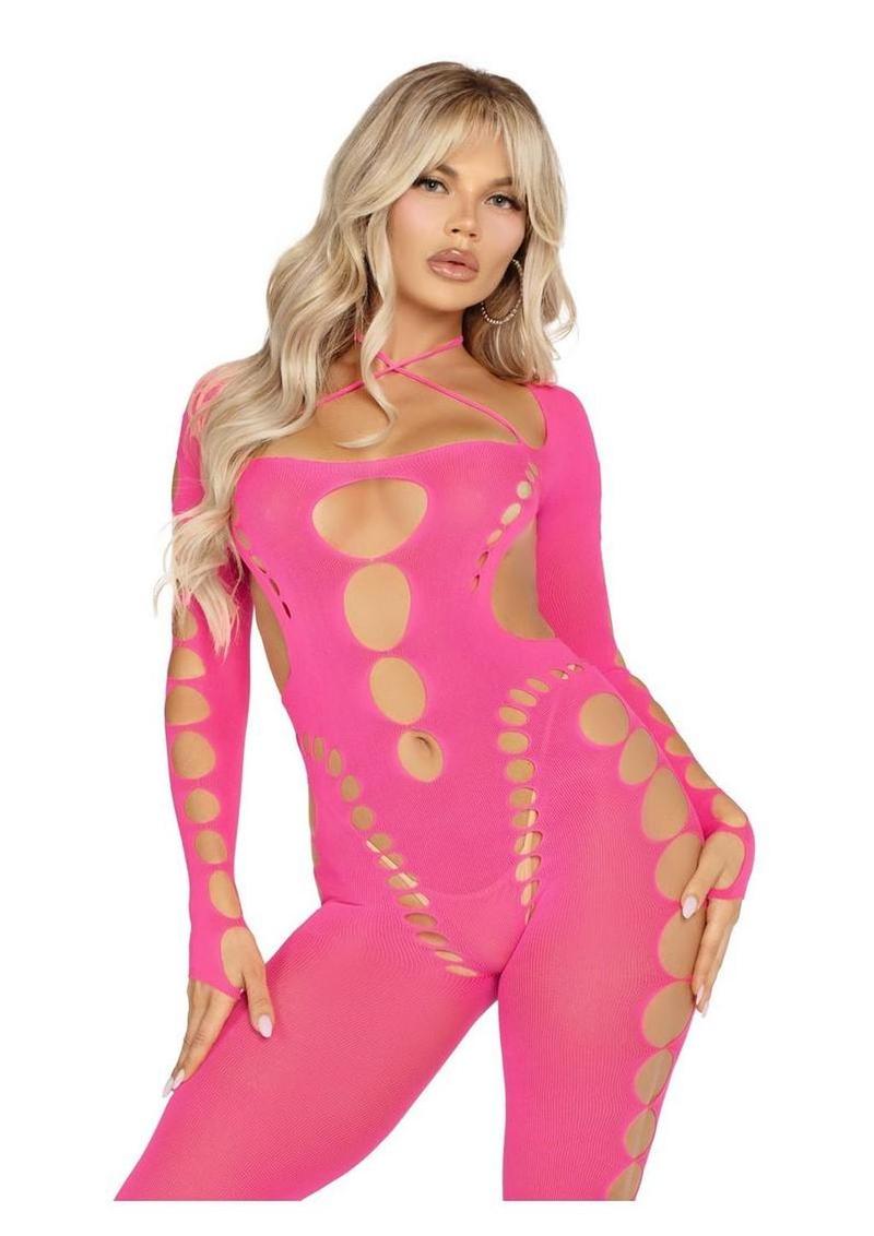 Leg Avenue Seamless Opaque Cut-Out Footless Bodystocking