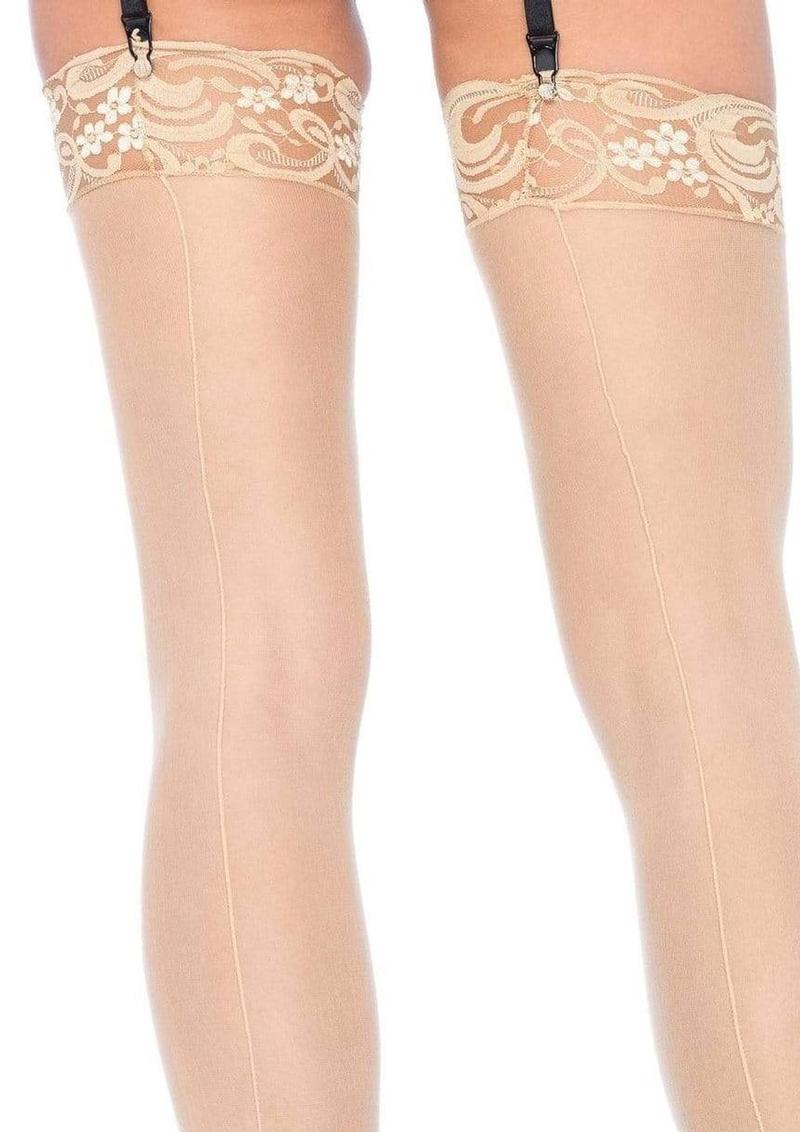 Leg Avenue Sheer Stocking with Back Seam Lace Top