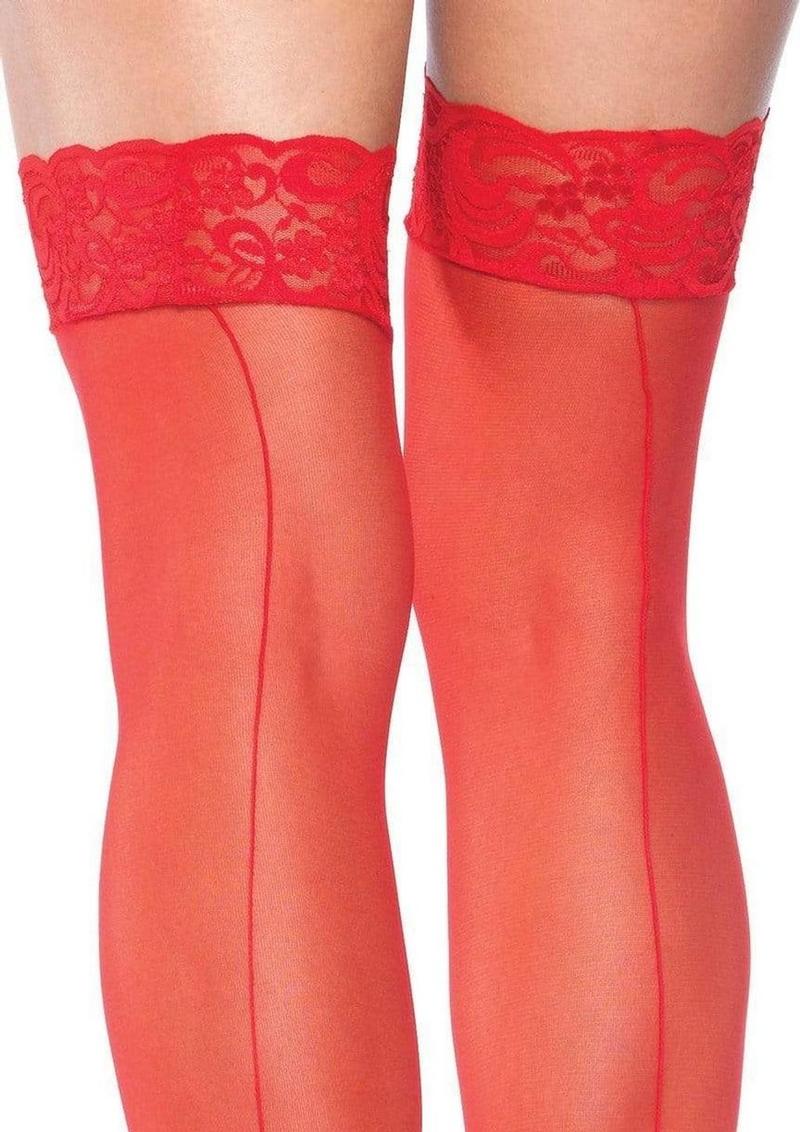 Leg Avenue Sheer Stocking with Back Seam Lace Top