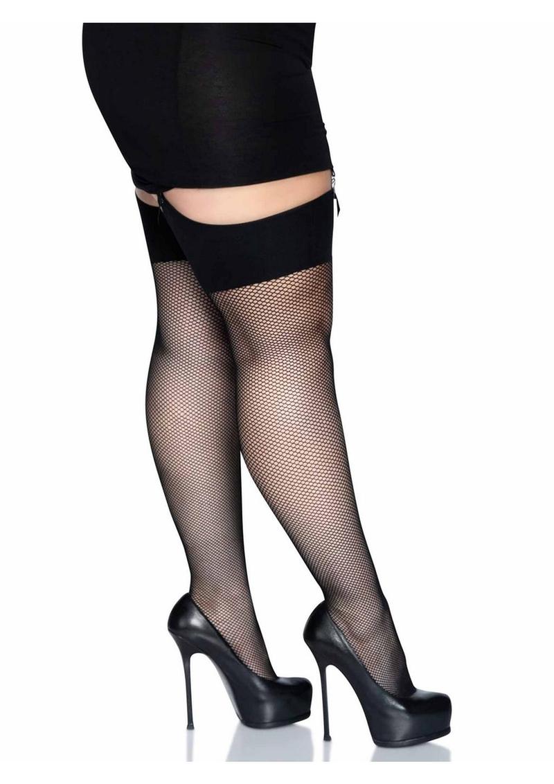 Leg Avenue Spandex Fishnet Stockings with Comfort Wide Band Top - 1x-2x