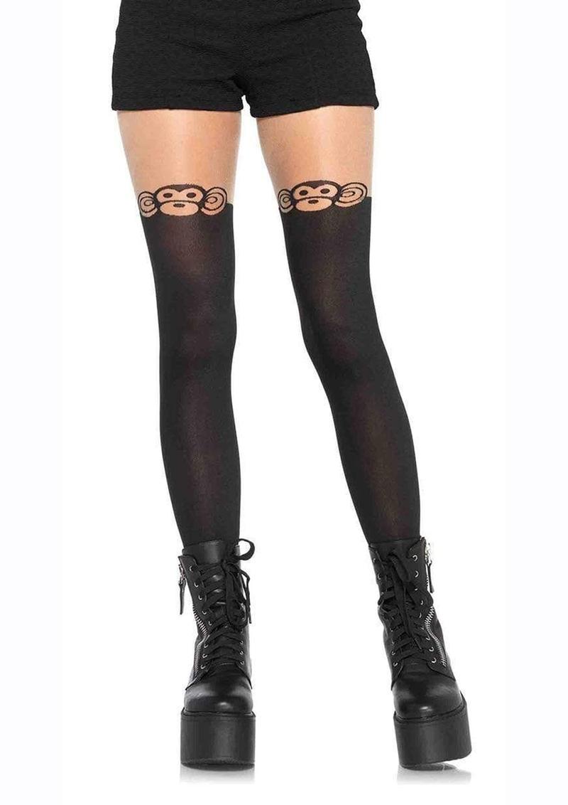 Leg Avenue Spandex Monkey Business Opaque Pantyhose with Curvy Tail
