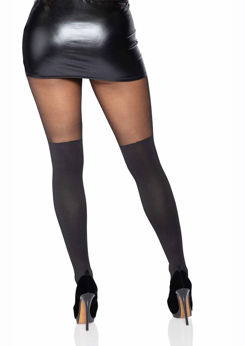 Leg Avenue Spandex Opaque Cross Pantyhose with Sheer Thigh Accent