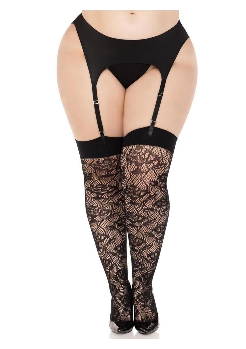 Leg Avenue Wild Rose Net Thigh Highs - 1x-2x
